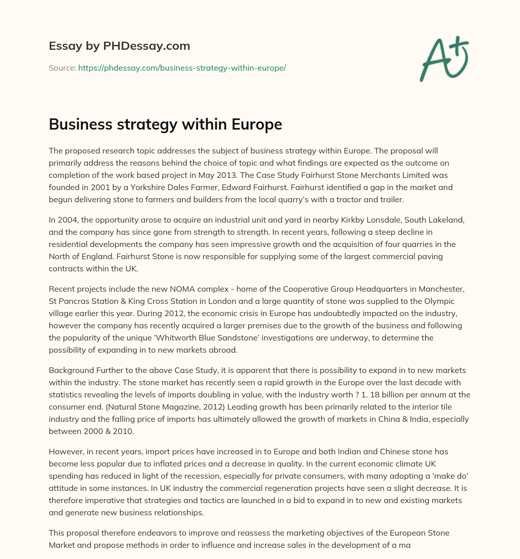 Business strategy within Europe essay