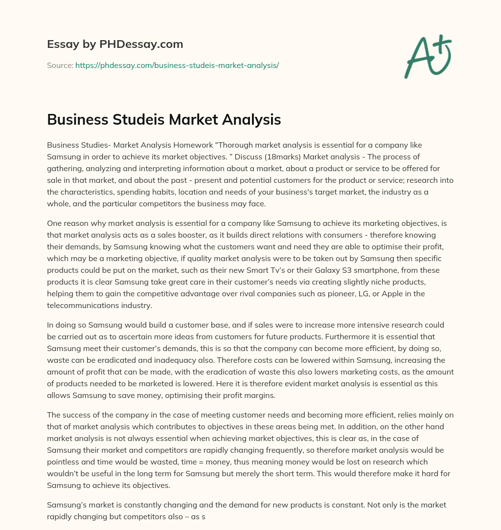 Business Studeis Market Analysis essay