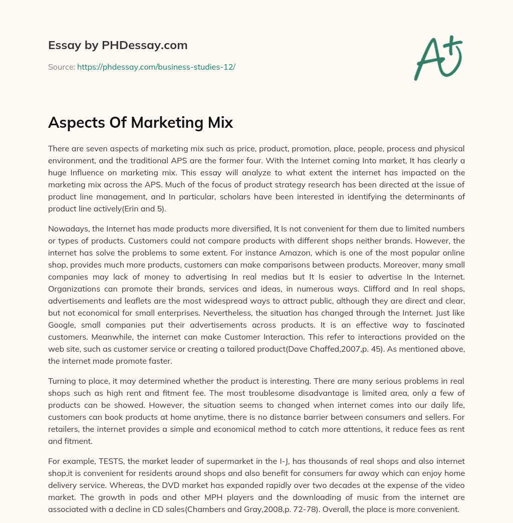 Aspects Of Marketing Mix essay