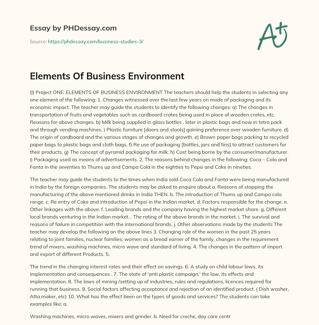 Elements Of Business Environment essay