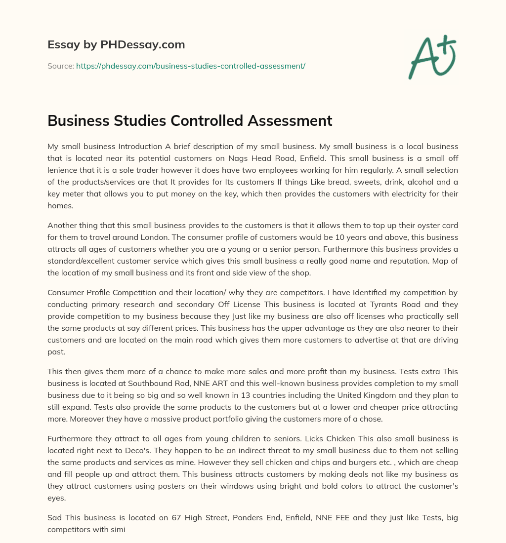 Business Studies Controlled Assessment essay