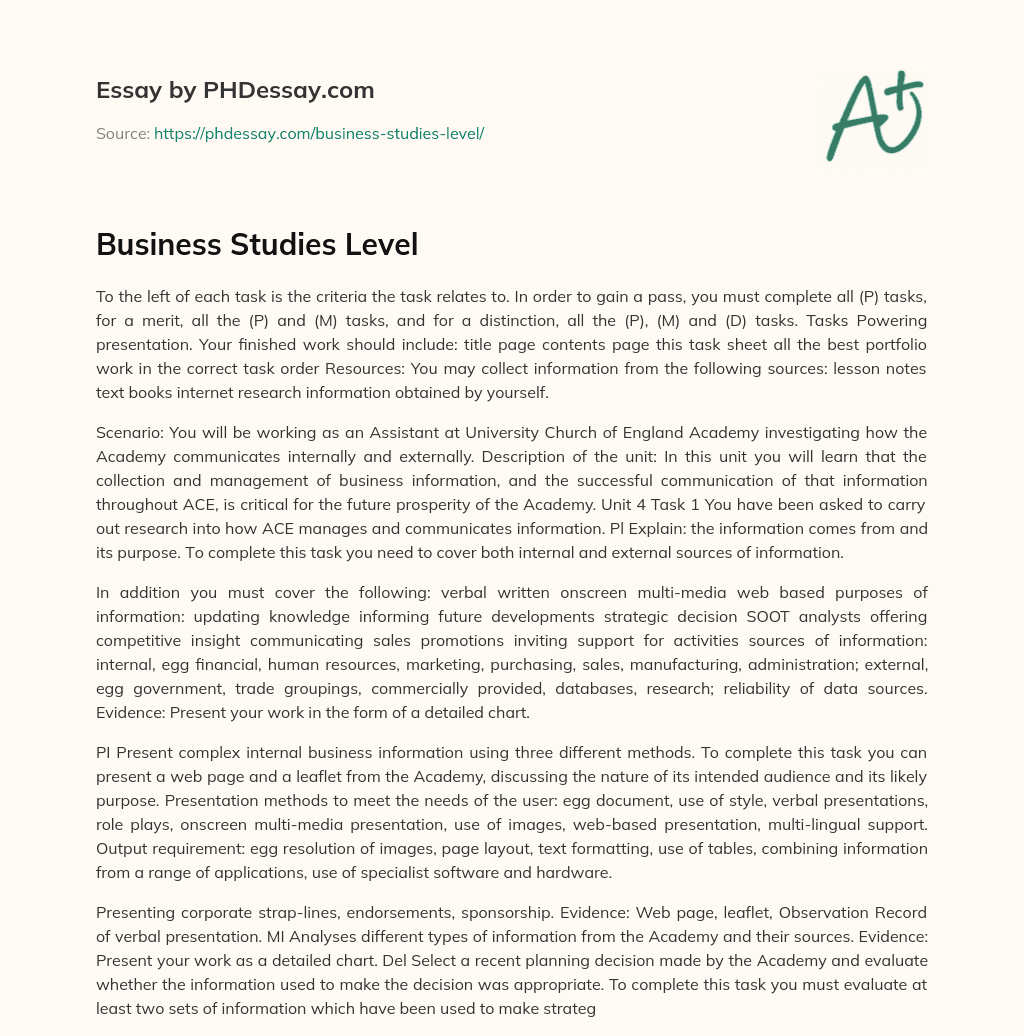 Business Studies Level essay