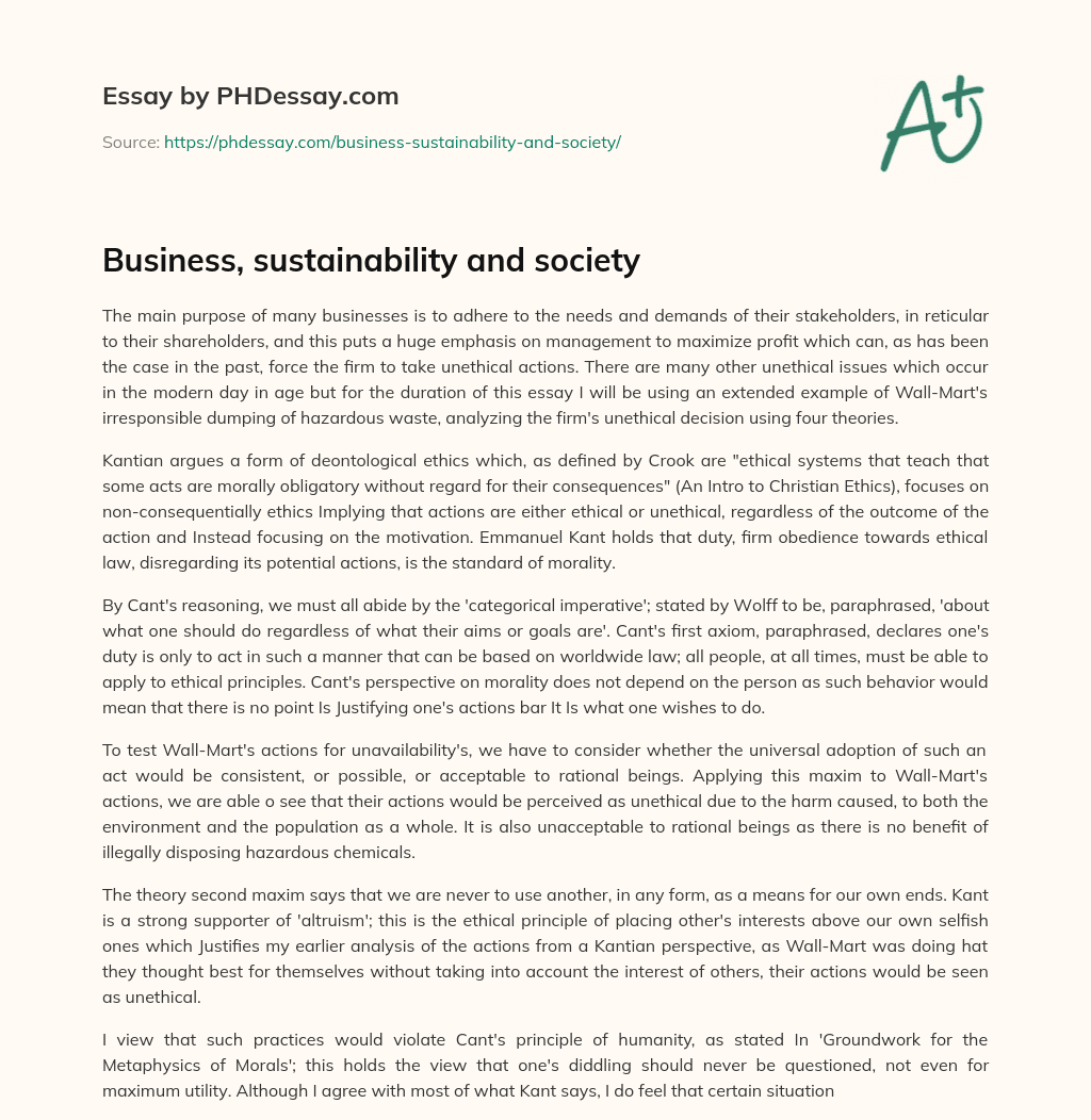 Business, sustainability and society essay