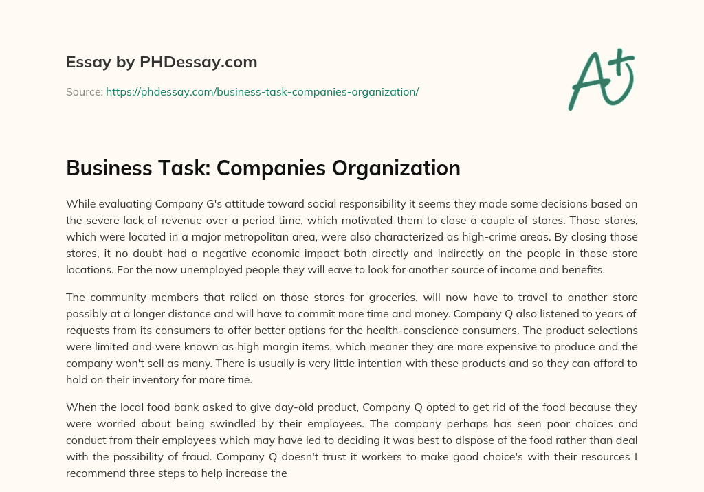 Business Task: Companies Organization essay