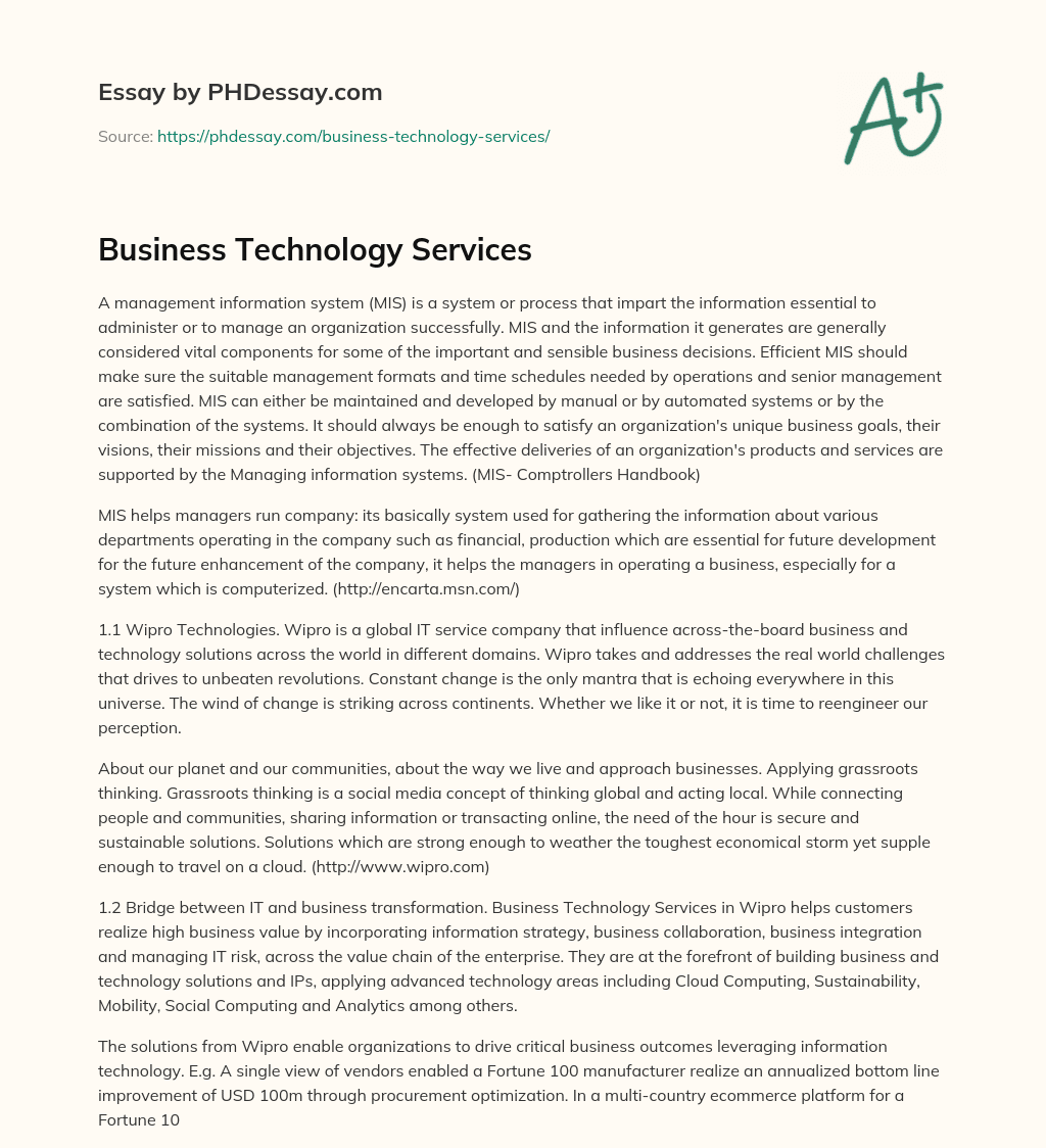 Business Technology Services essay