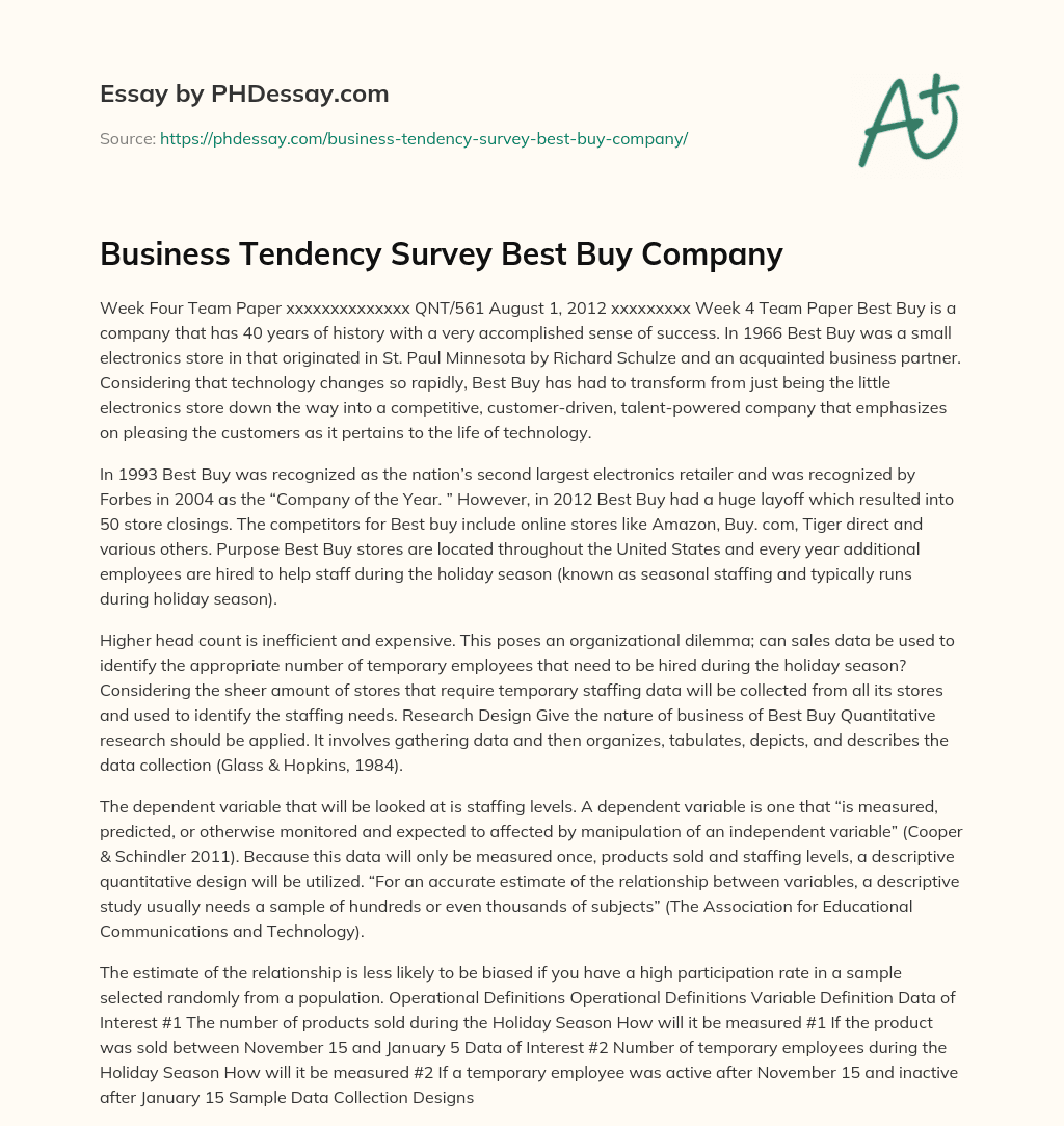 Business Tendency Survey Best Buy Company essay