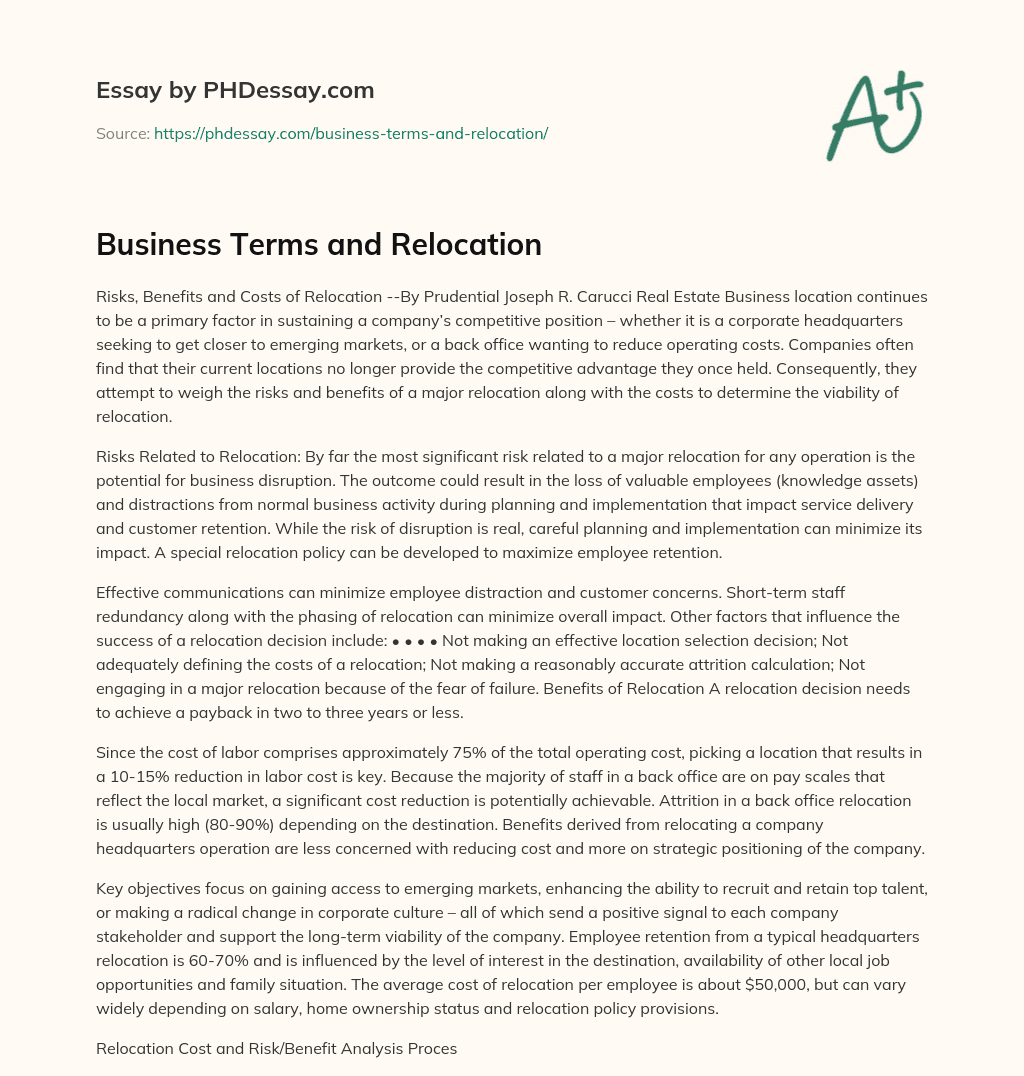 Business Terms and Relocation essay