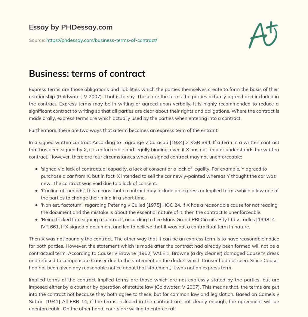 Business: terms of contract essay