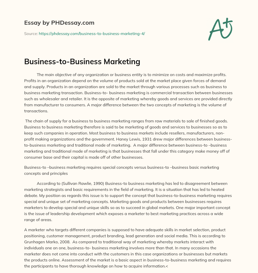 Business-to-Business Marketing essay