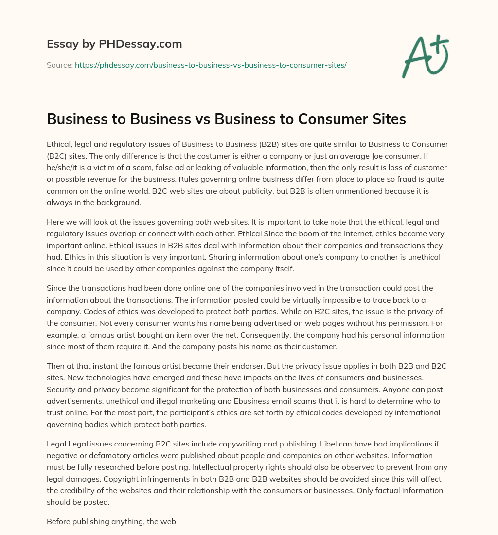 Business to Business vs Business to Consumer Sites essay