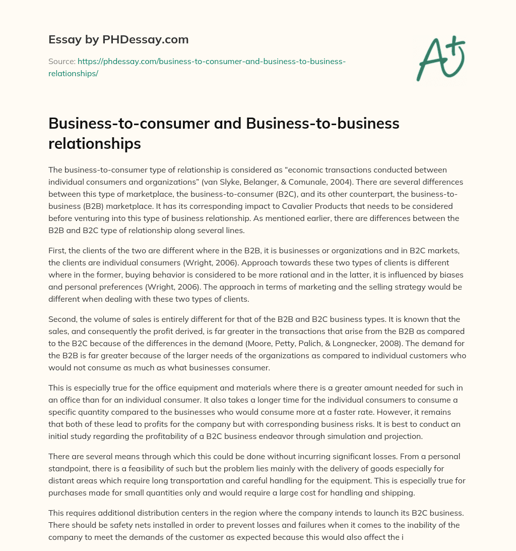 Business-to-consumer and Business-to-business relationships essay