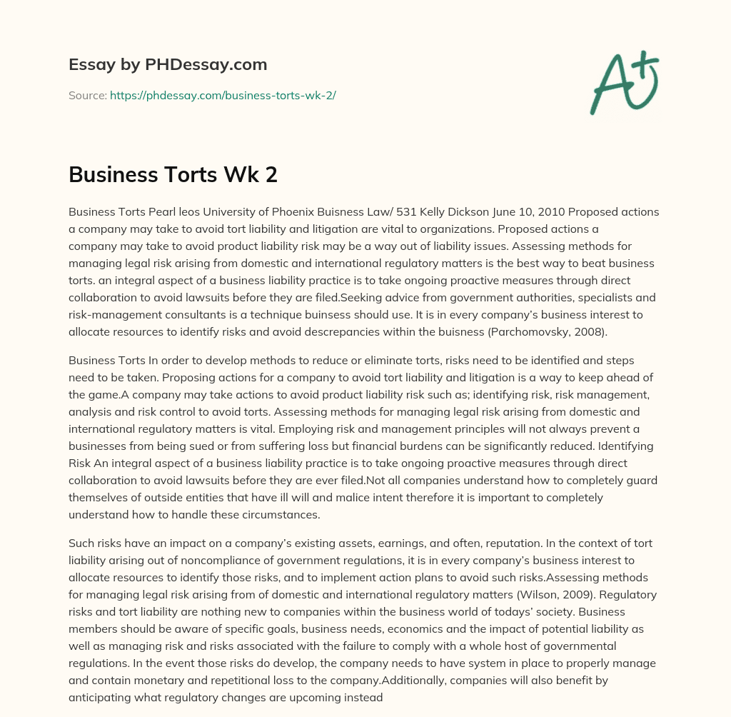 Preventing Business Torts through Proactive Measures and Risk Management essay
