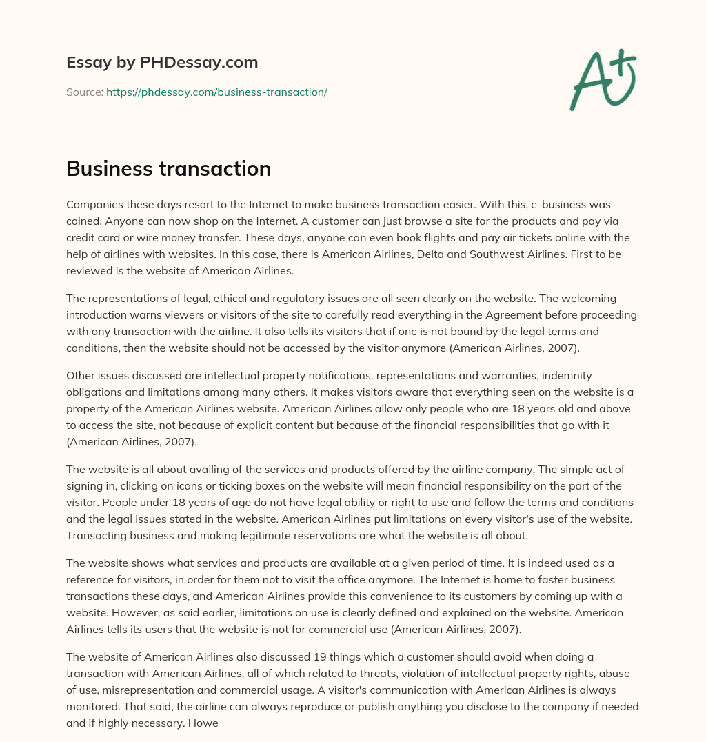Business transaction essay