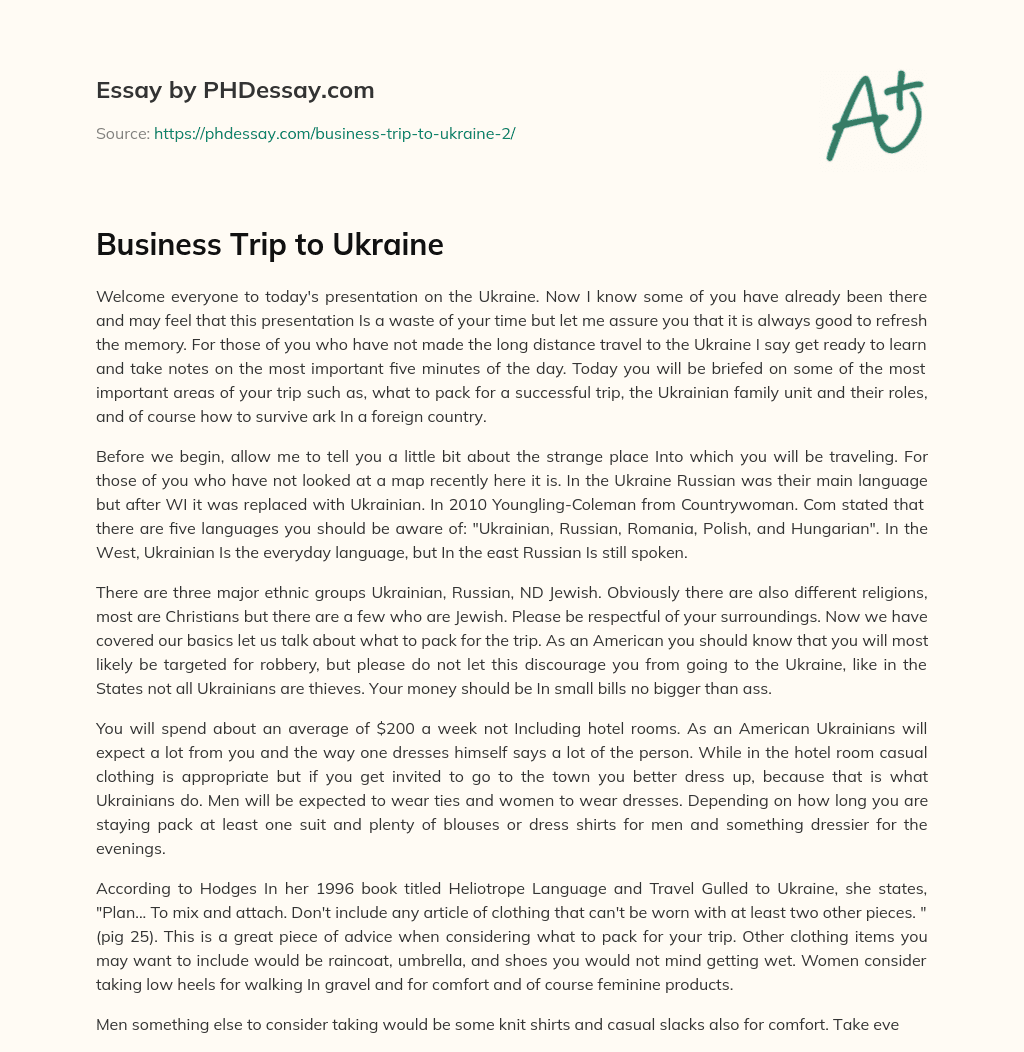 Business Trip to Ukraine essay