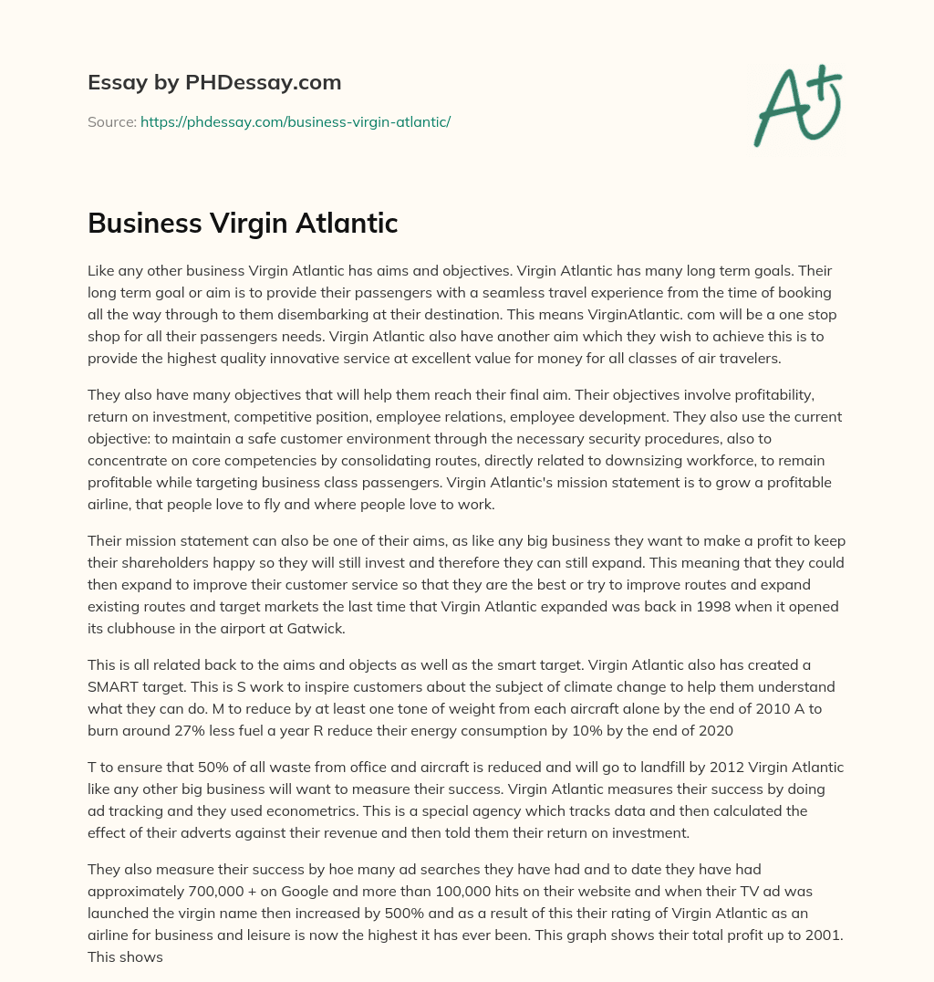 Business Virgin Atlantic essay