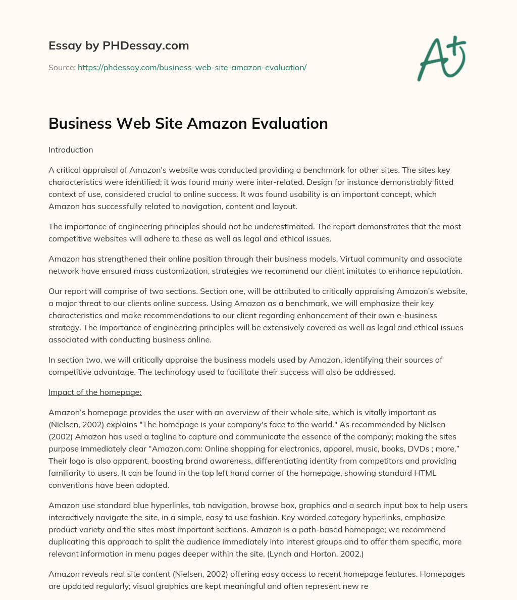 Business Web Site Amazon Evaluation essay