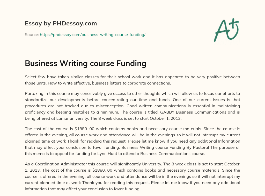 Business Writing course Funding essay