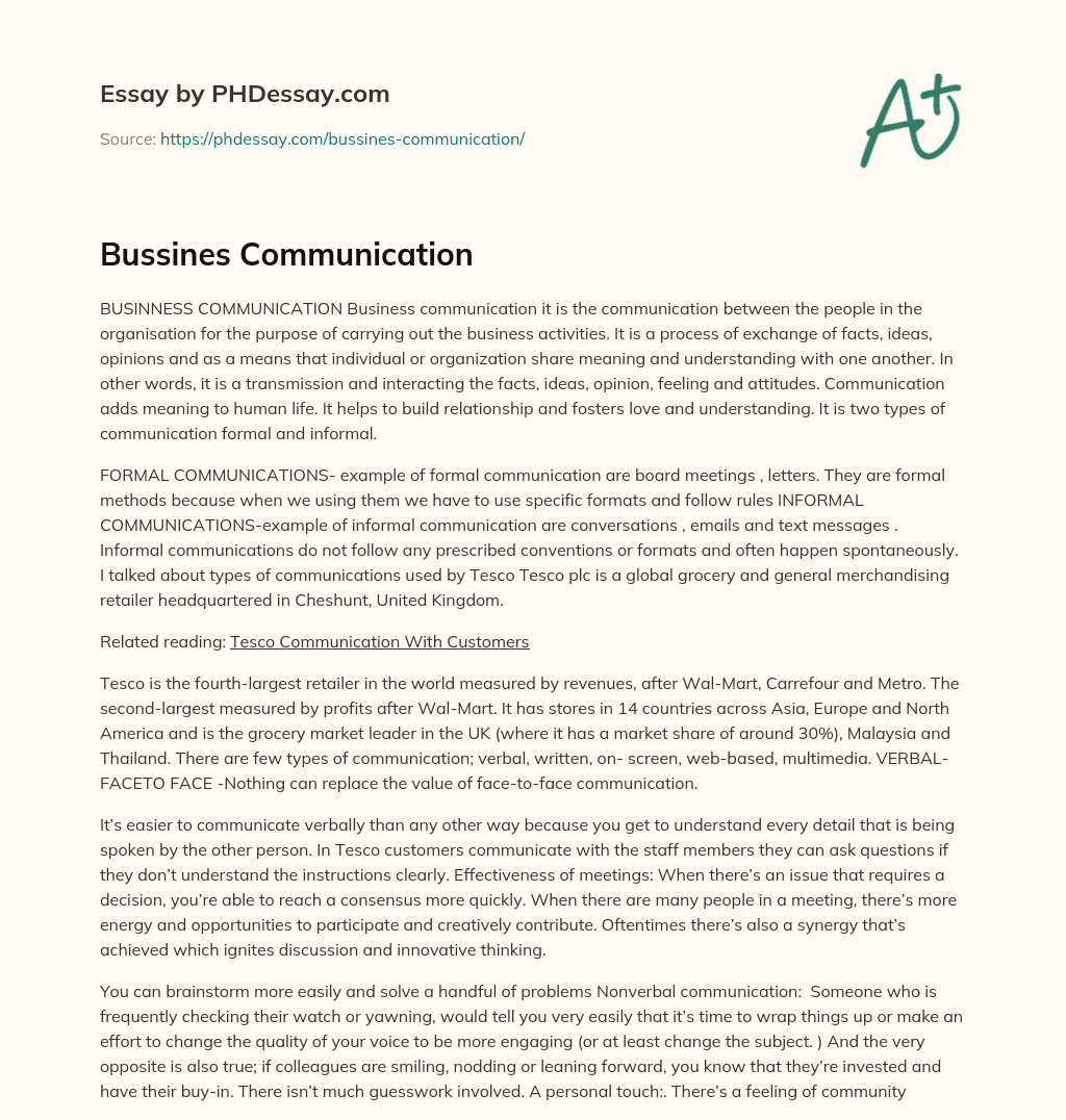Bussines Communication essay
