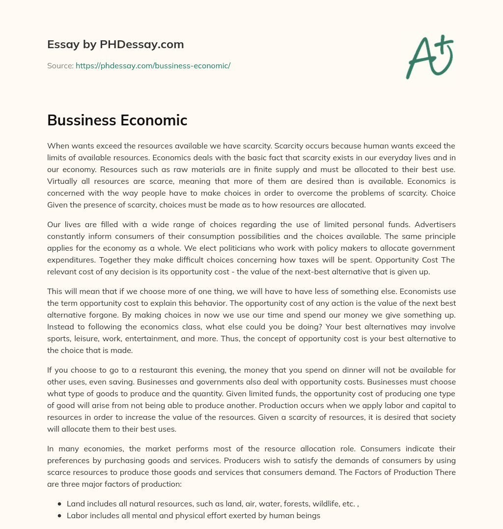 Bussiness Economic essay