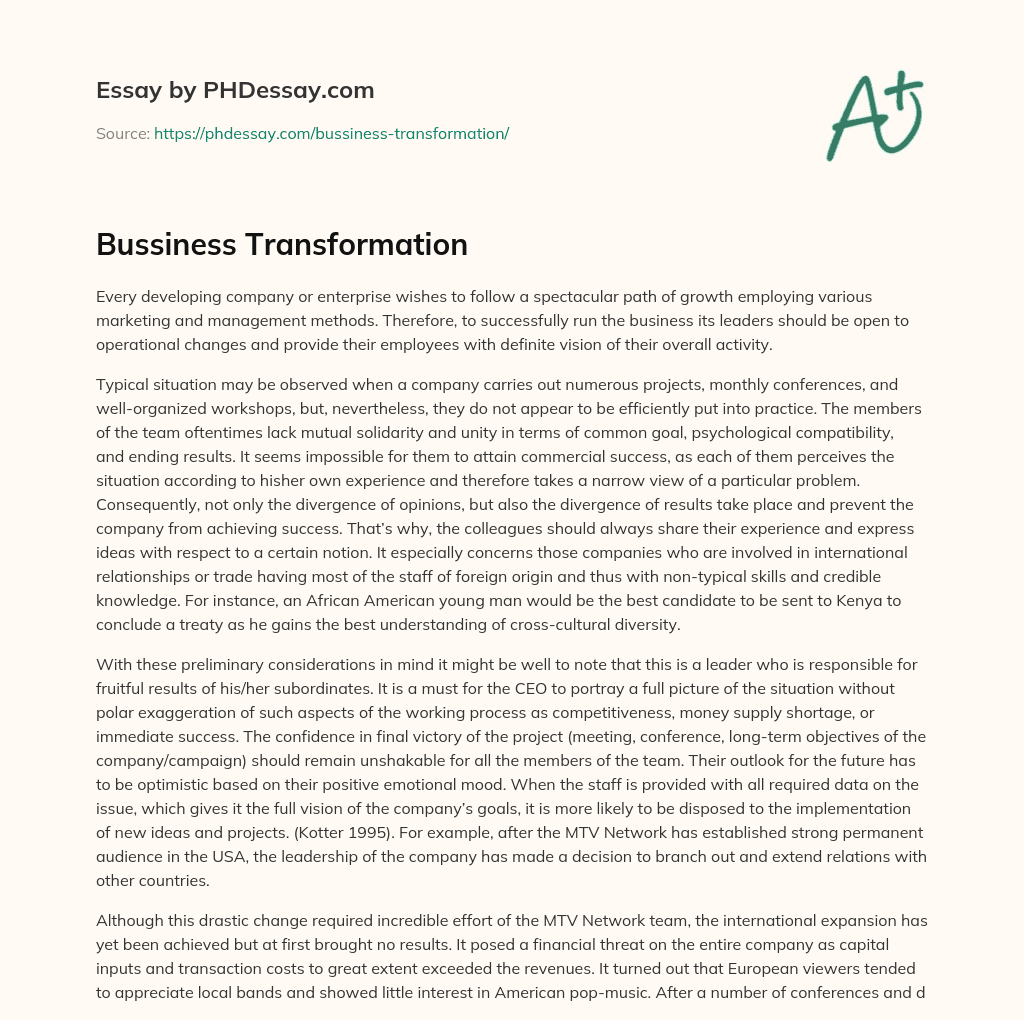 Bussiness Transformation essay