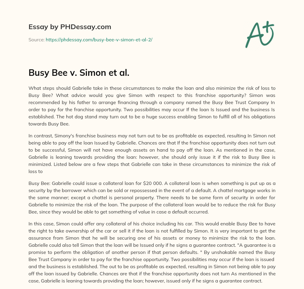 Busy Bee v. Simon et al. essay