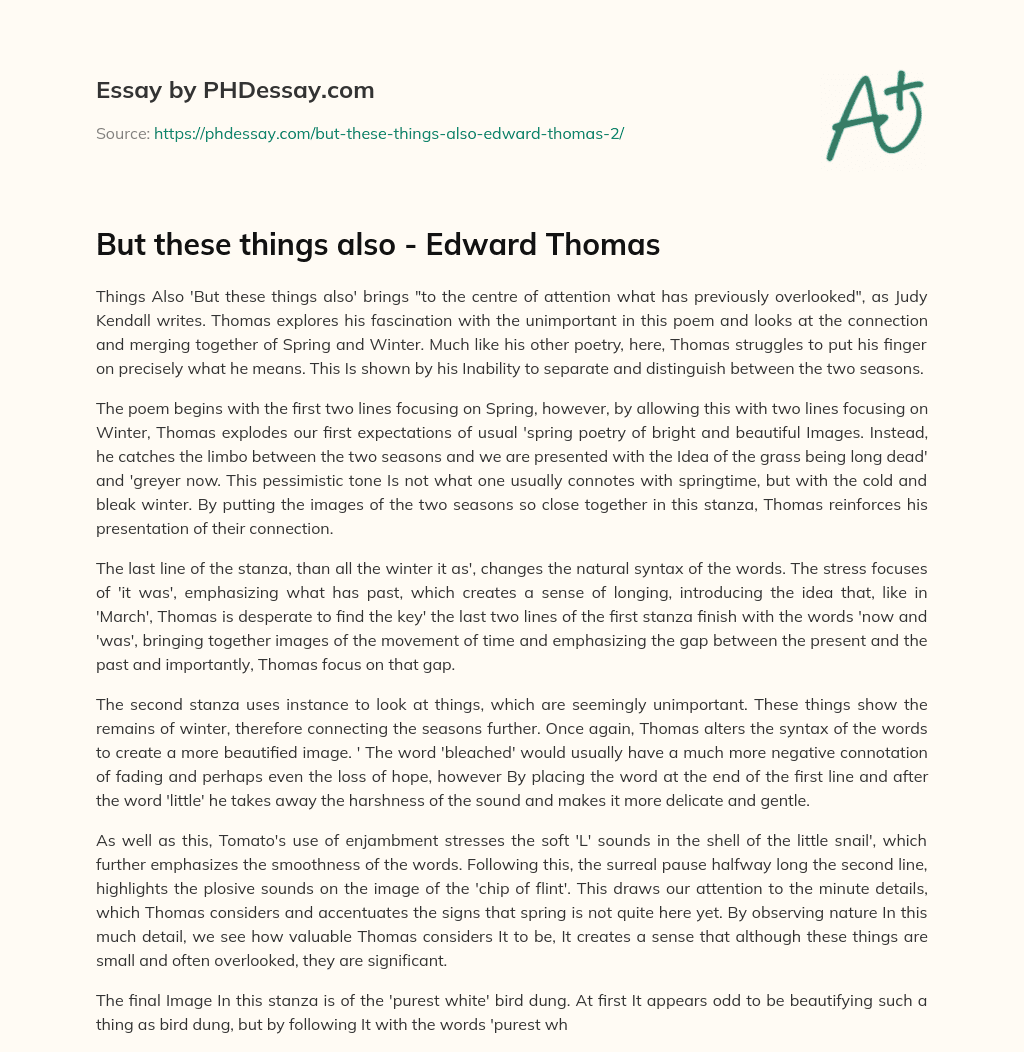 But these things also – Edward Thomas essay