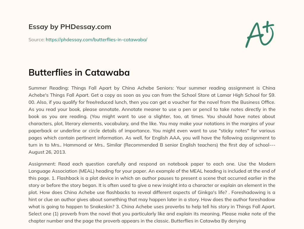 Butterflies in Catawaba essay