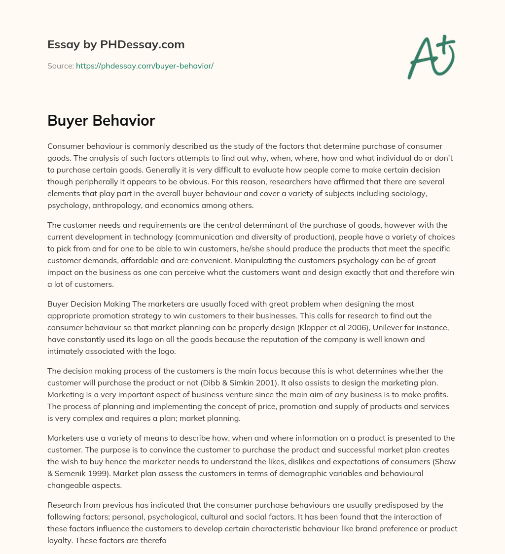 Buyer Behavior essay
