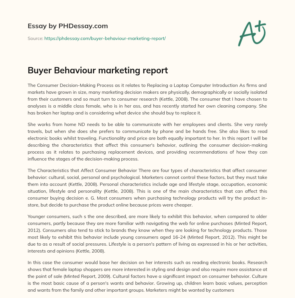 Buyer Behaviour marketing report essay