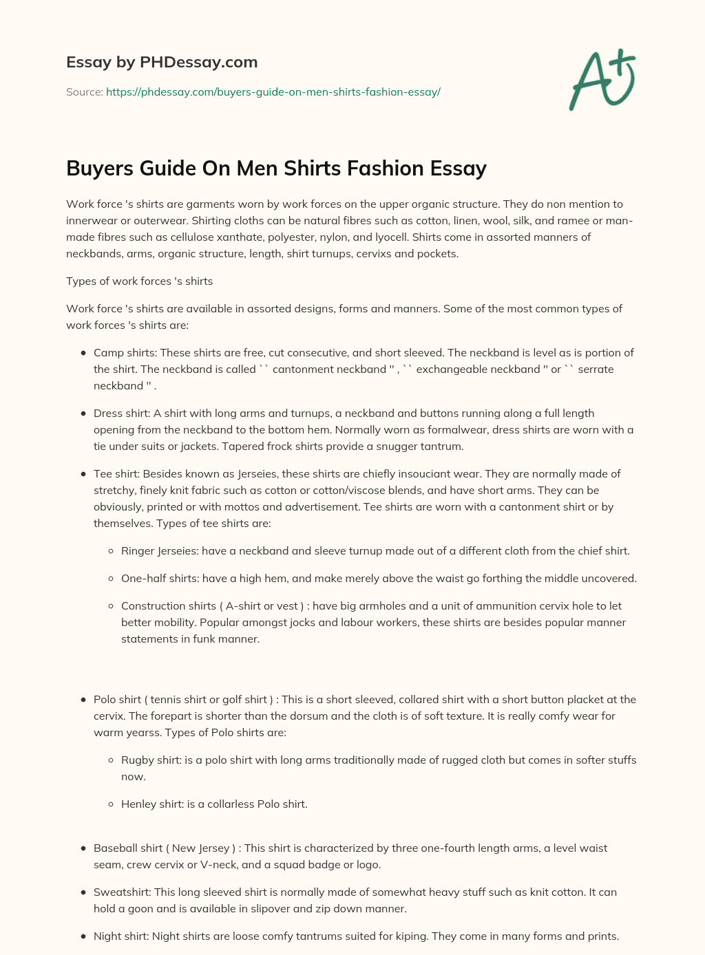 Buyers Guide On Men Shirts Fashion Essay - PHDessay.com