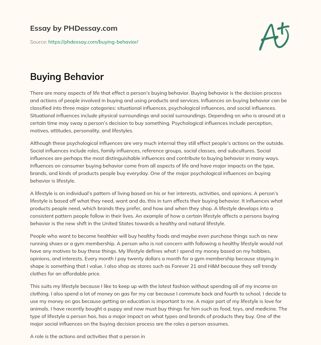 Buying Behavior essay