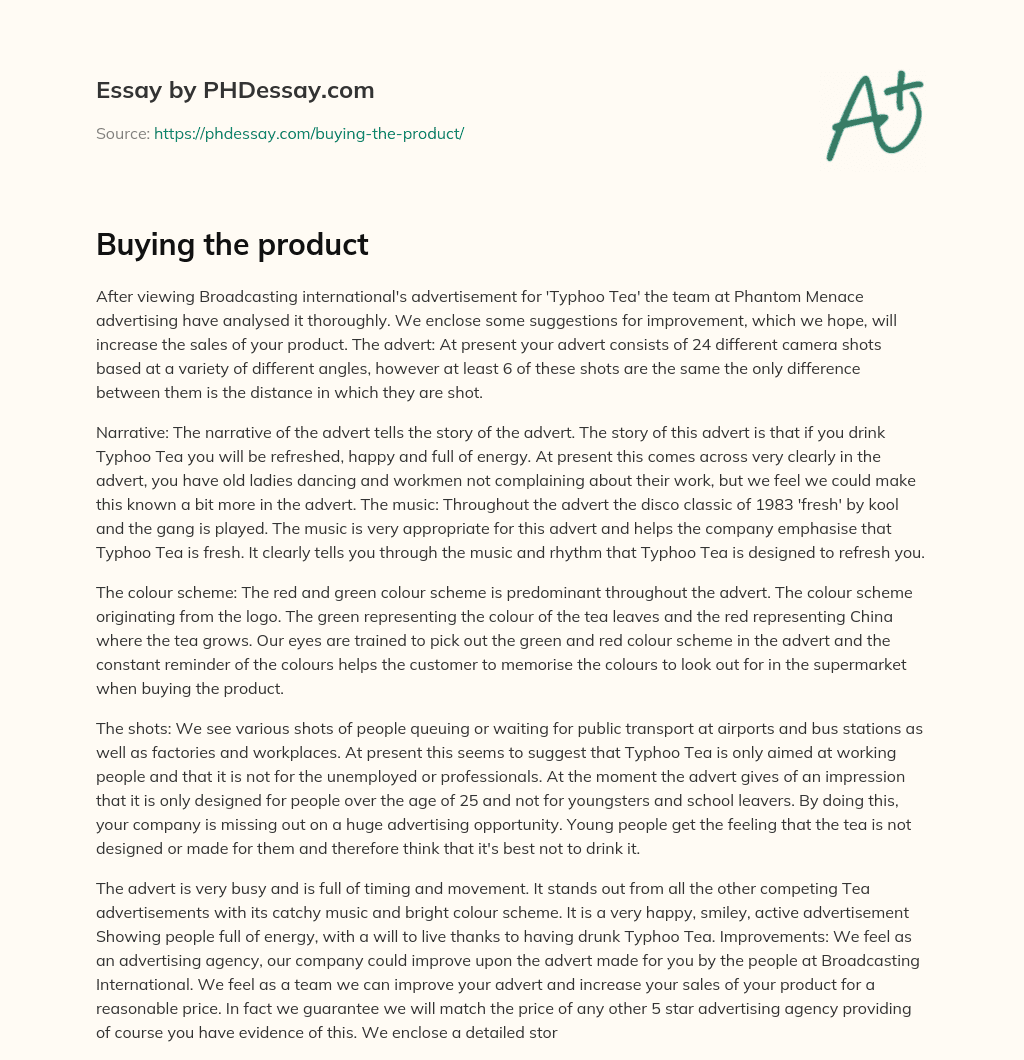 Buying the product essay