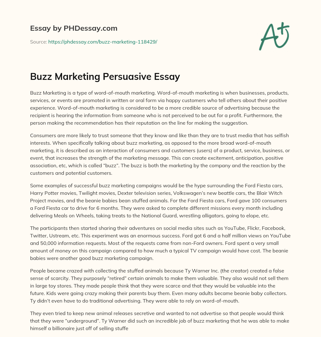 Buzz Marketing Persuasive Essay essay