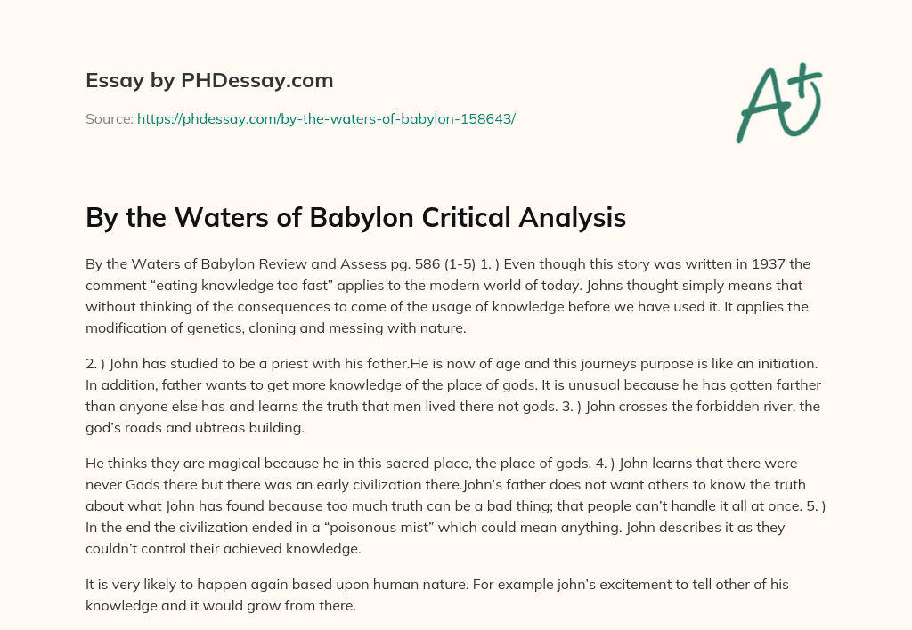 By the Waters of Babylon Critical Analysis essay