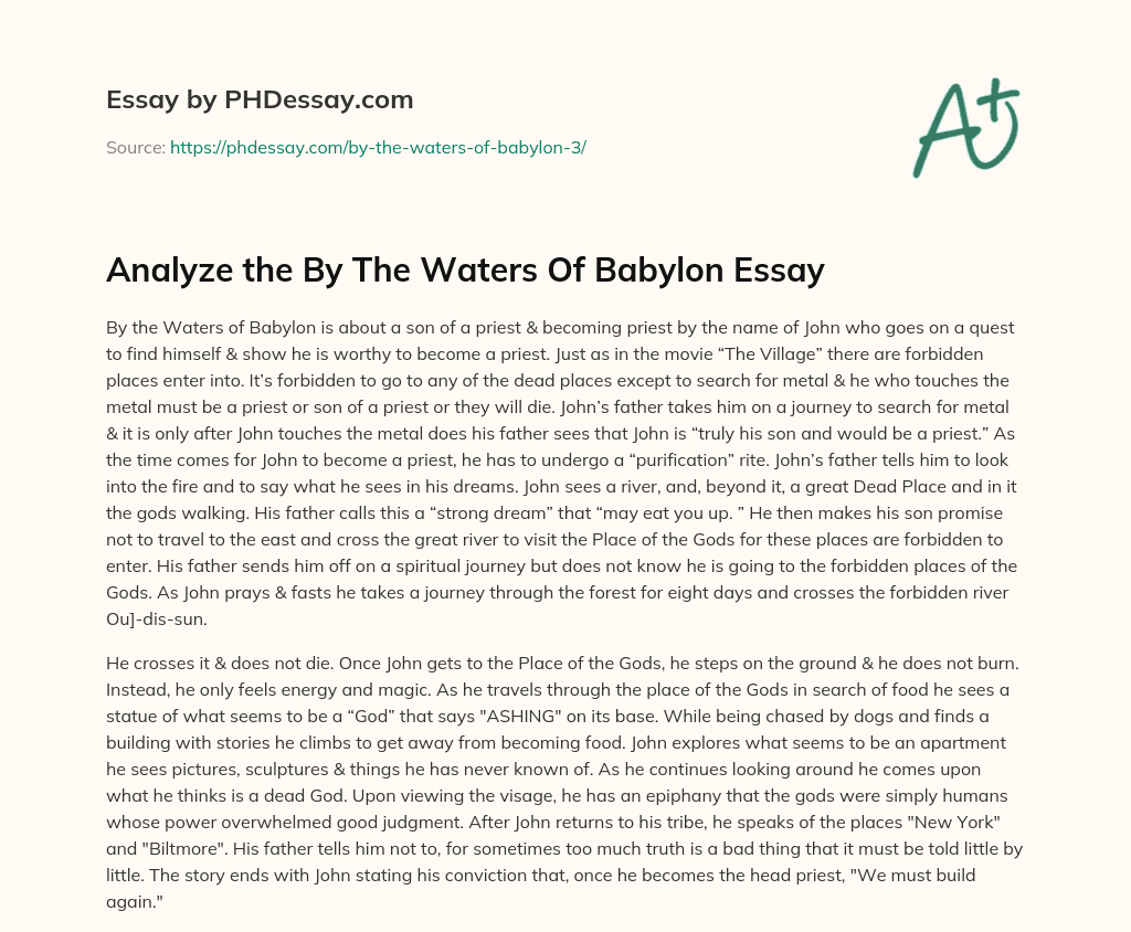 Analyze the By The Waters Of Babylon Essay essay
