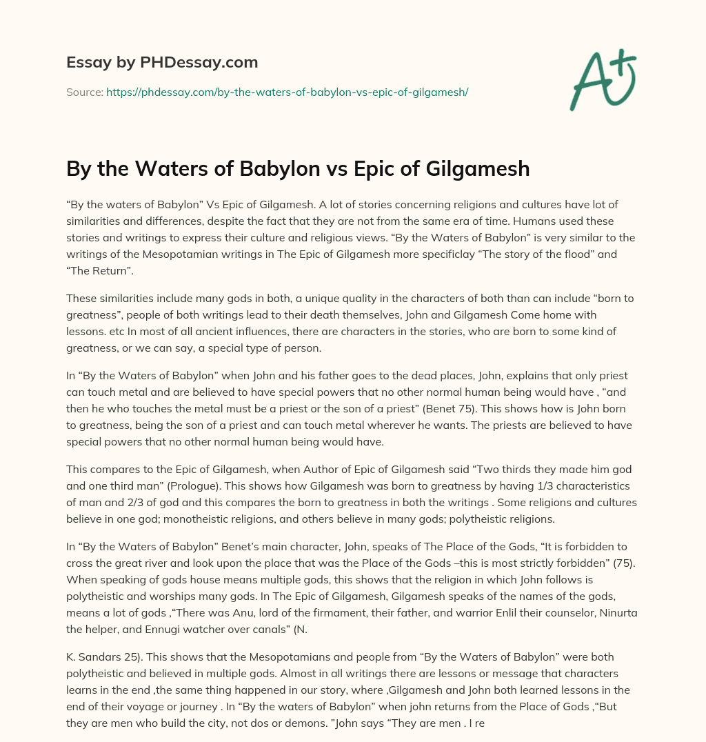 By the Waters of Babylon vs Epic of Gilgamesh essay