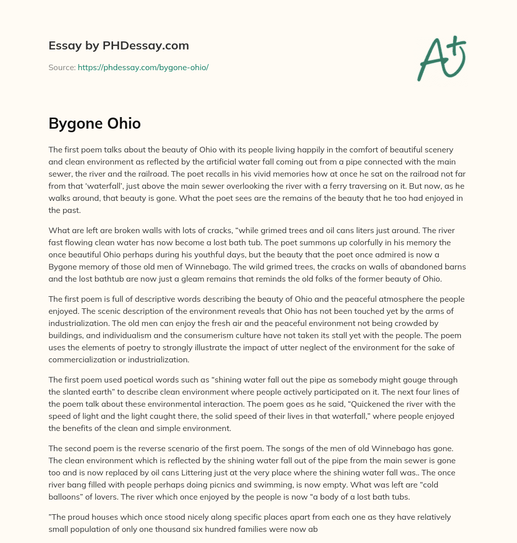 The Bygone Beauty of Ohio: A Poetic Reflection on Neglect and Industrialization essay