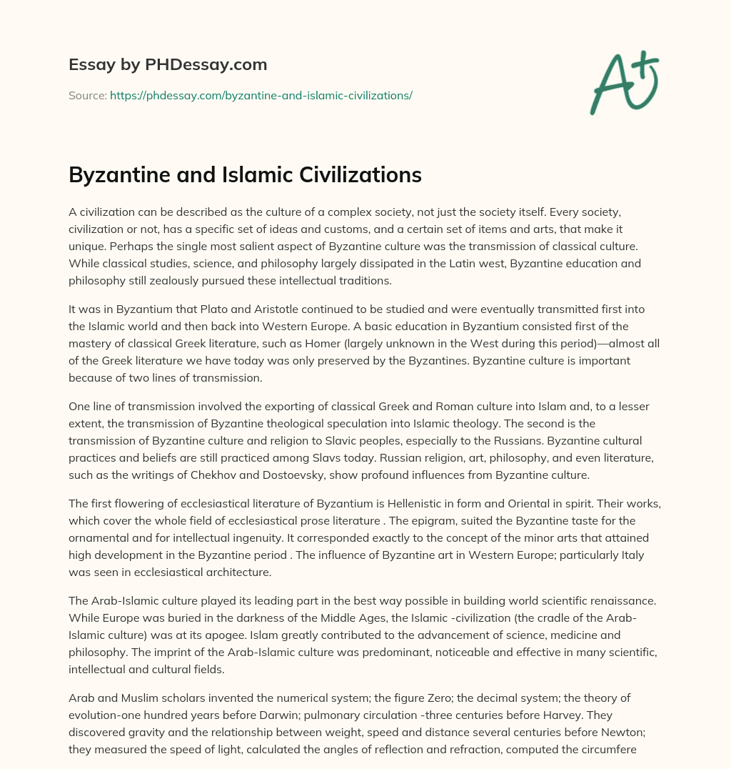 Byzantine and Islamic Civilizations essay