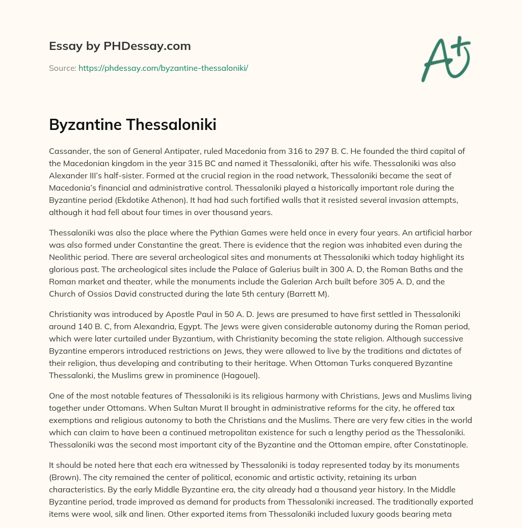 Byzantine Thessaloniki essay