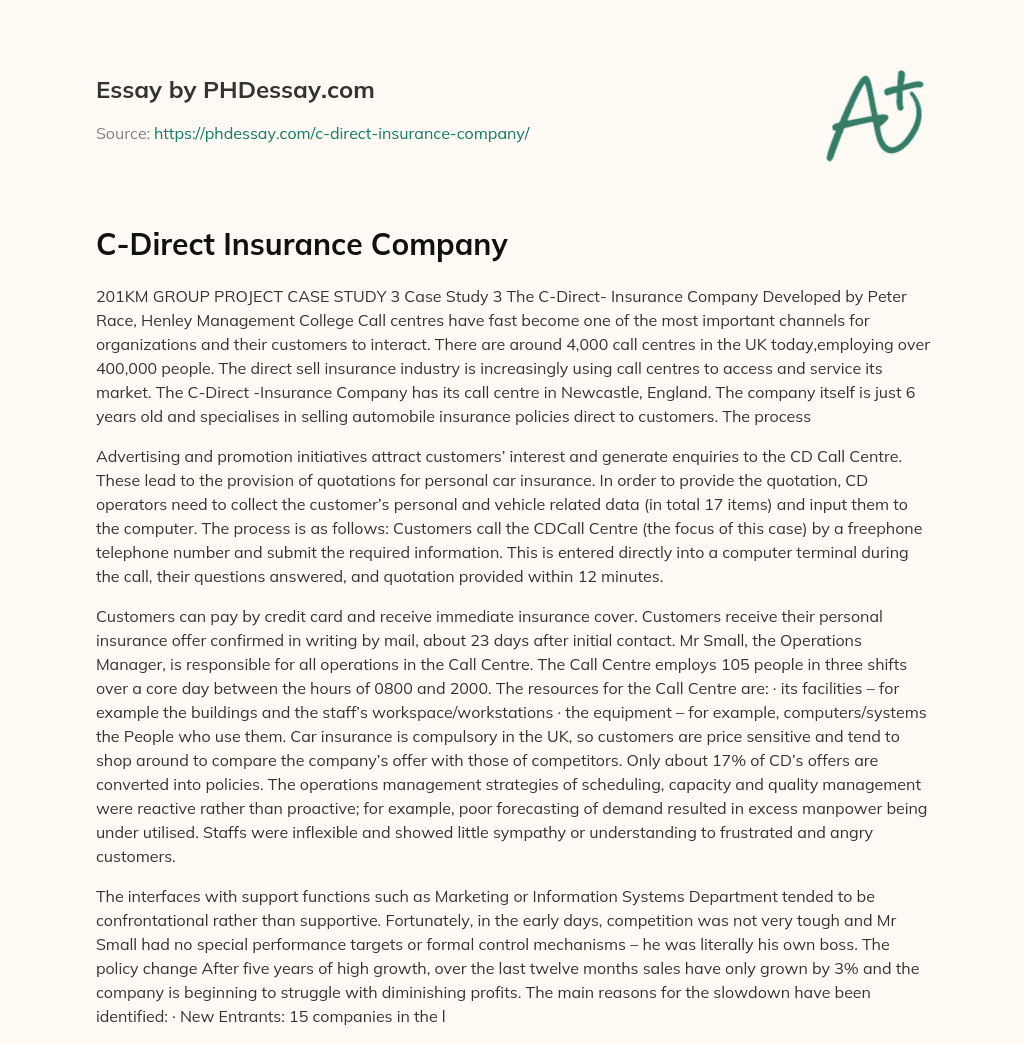 C-Direct Insurance Company essay