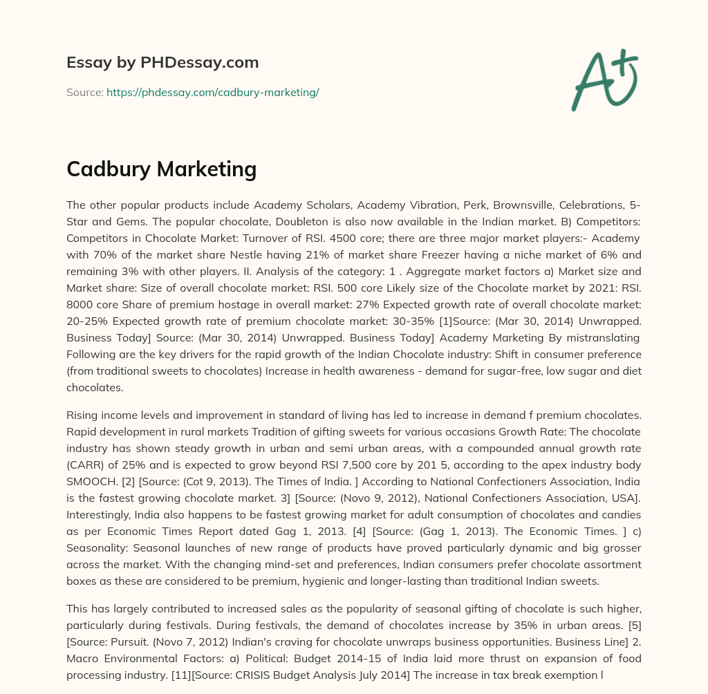 Cadbury Marketing essay