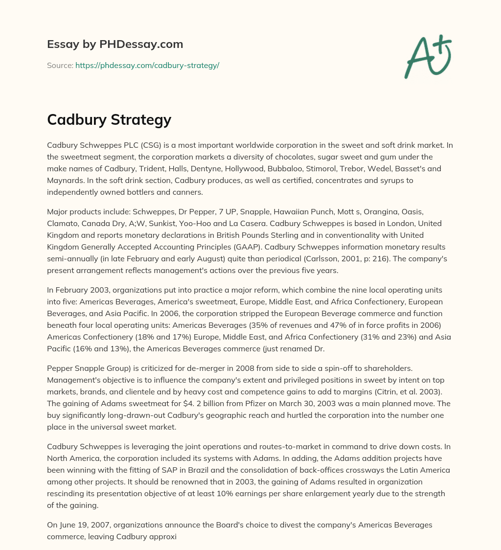 Cadbury Strategy essay