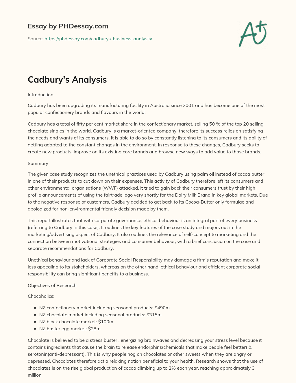 Cadbury’s Analysis essay