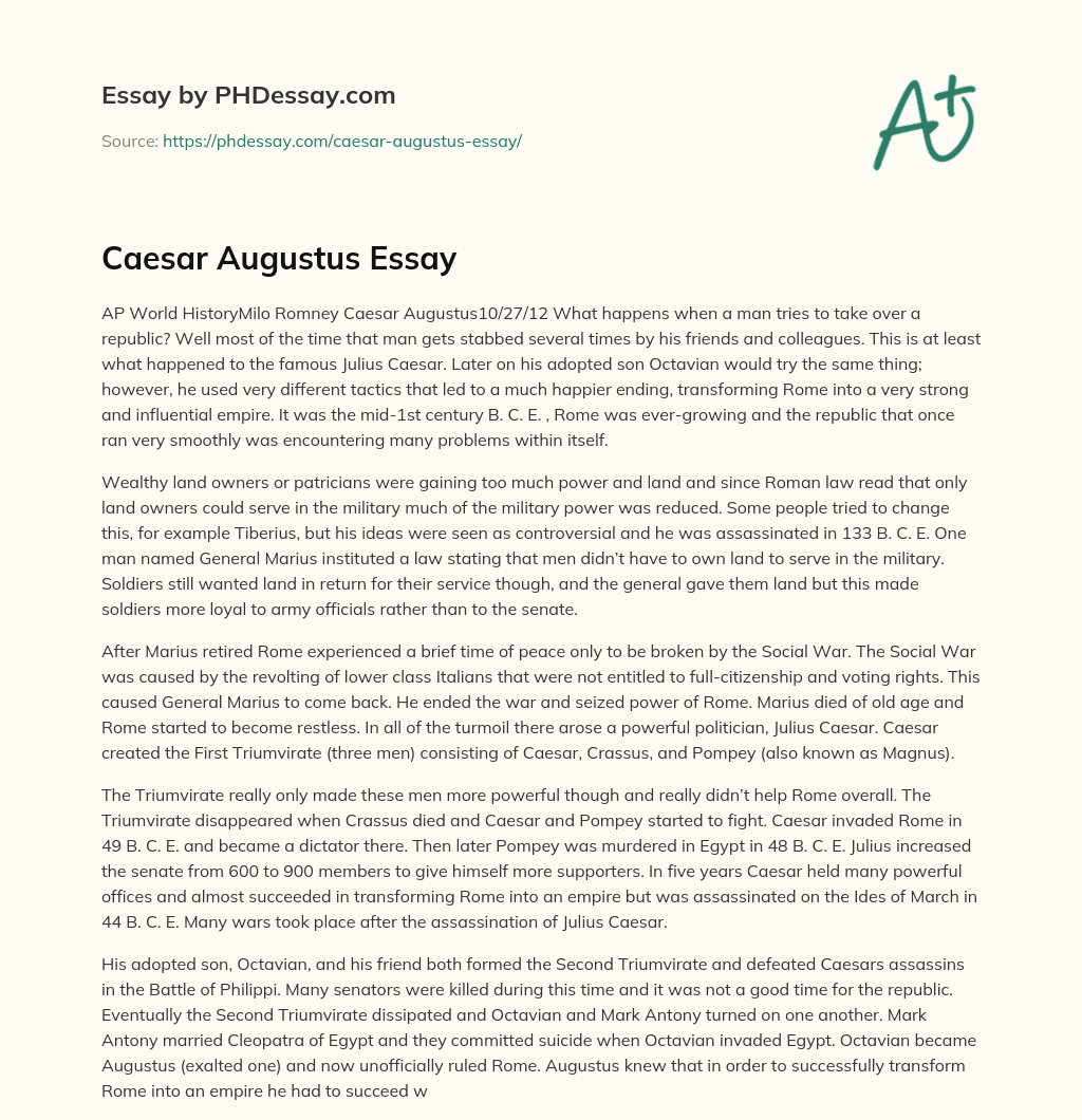 World History: Caesar Augustus essay