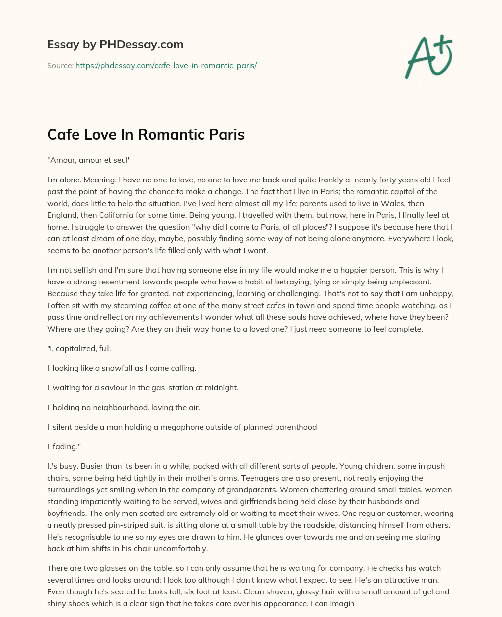 Cafe Love In Romantic Paris essay
