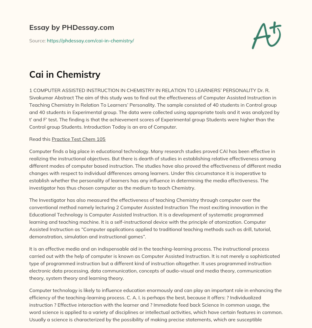Cai in Chemistry essay
