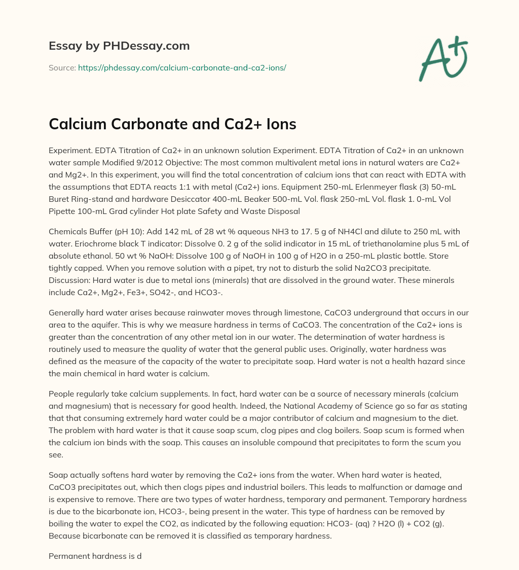 Calcium Carbonate and Ca2+ Ions essay