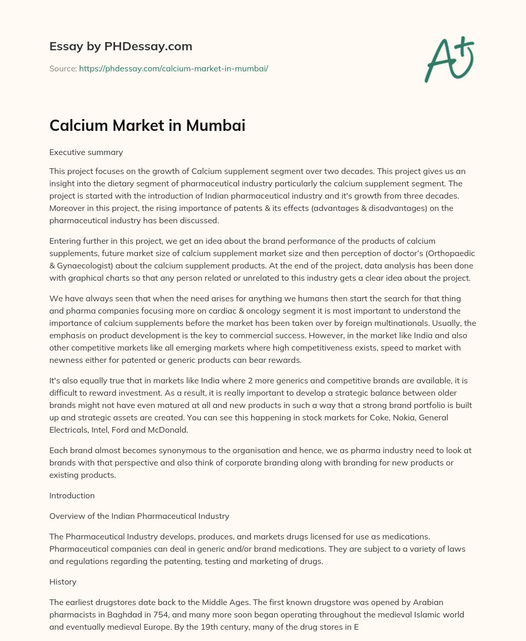 Calcium Market in Mumbai essay