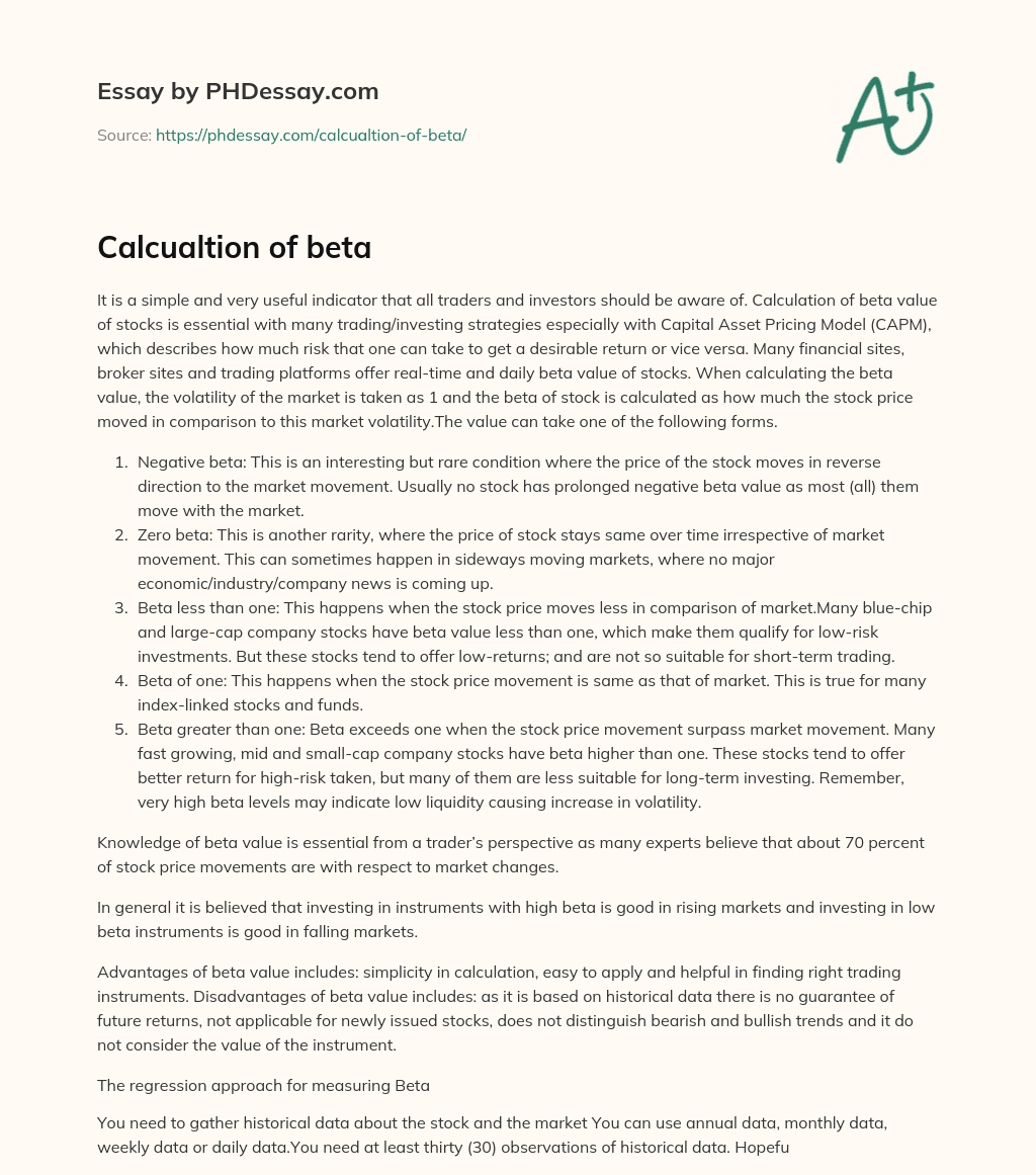 Calcualtion of beta essay