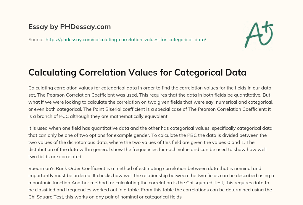 Calculating Correlation Values for Categorical Data essay